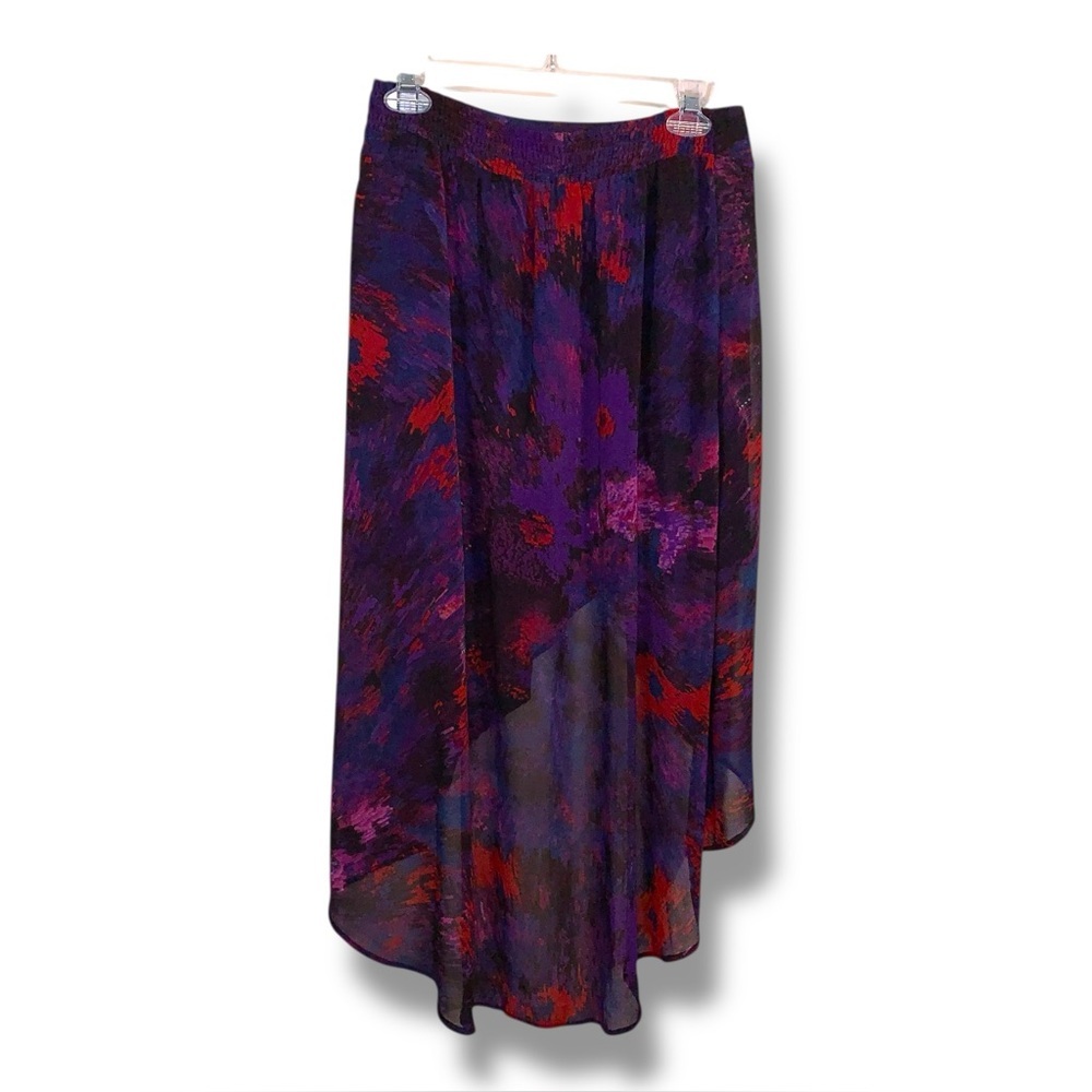 New Size 2 INC International Concepts Purple High Low Flowy Skirt Pink Abstract
